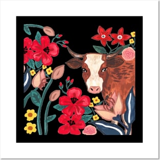 Cows in flowers Posters and Art